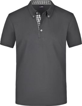 James & Nicholson | Pánské piqué polo s kostkovaným límcem graphite/graphite/white XXL