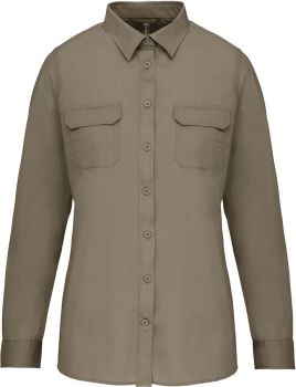 Kariban | Popelínová halenka s dlouhým rukávem "Safari" light khaki XXL