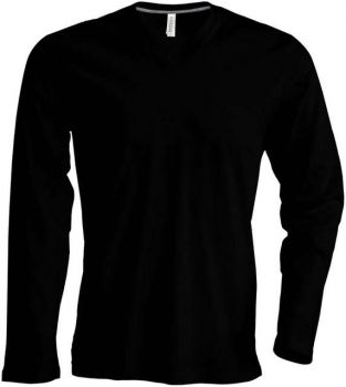 MEN'S LONG-SLEEVED V-NECK T-SHIRT Black M