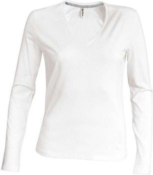 LADIES' LONG-SLEEVED V-NECK T-SHIRT White M