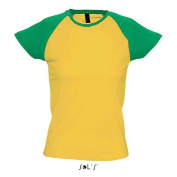 SOL'S MILKY - WOMEN'S 2-COLOR RAGLAN SLEEVES T-SHIRT Gold/Kelly Green 2XL