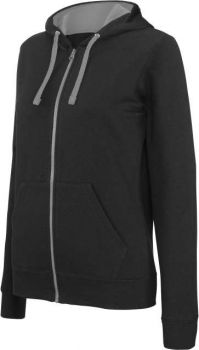 LADIES’ CONTRAST HOODED FULL ZIP SWEATSHIRT Black/Fine Grey M