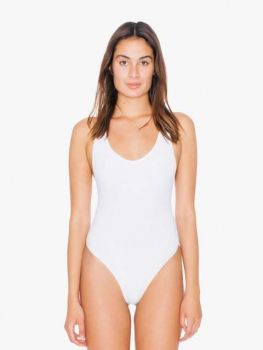 WOMEN'S COTTON SPANDEX TANK THONG BODYSUIT White M