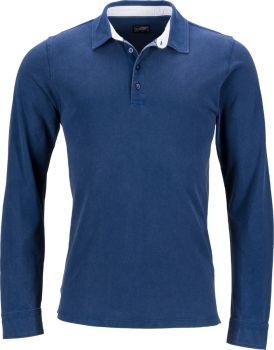 James & Nicholson | Pánské piqué polo s dlouhým rukávem se vsadkou navy/white light blue XXL