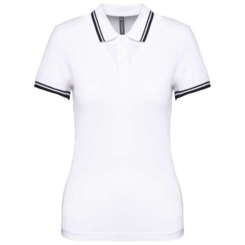 LADIE'S 2 STRIPED SHORT SLEEVED POLOSHIRT White/Navy S