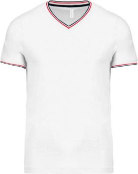 MEN'S PIQUÉ KNIT V-NECK T-SHIRT White/Navy/Red L