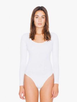 WOMEN'S COTTON SPANDEX L/S DOUBLE U-NECK BODYSUIT White S