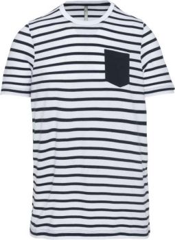 KIDS' STRIPED SHORT SLEEVE SAILOR T-SHIRT WITH POCKET Striped White/Navy 6/8