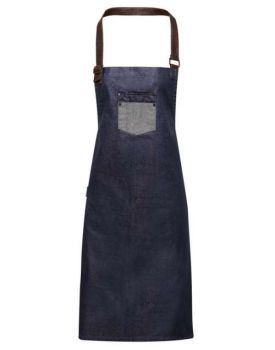 'DIVISION' WAXED LOOK DENIM BIB APRON WITH FAUX LEATHER Indigo Denim U