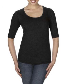 WOMEN’S TRI-BLEND DEEP SCOOP 1/2 SLEEVE TEE Black M