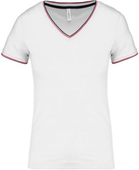 Kariban | Dámské piqué tričko s V výstřihem white/navy/red L