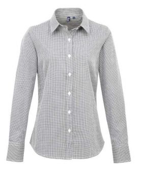 WOMEN'S LONG SLEEVE GINGHAM MICROCHECK SHIRT Black/White M