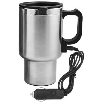 AUTO STEEL MUG termohrnek s nabíjením do auta 450 ml,  stříbrná/černá