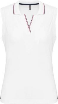 LADIES' SLEEVELESS POLO SHIRT White/Navy/Red XL