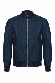 B&C | Pánská denim bunda "Bomber" deep blue denim XXL