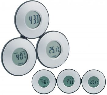 Tri clock and thermometer silver