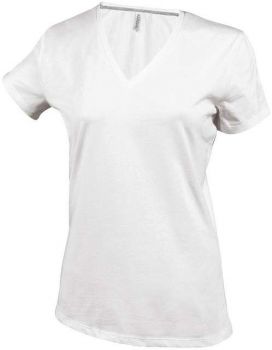 LADIES' SHORT-SLEEVED V-NECK T-SHIRT White L