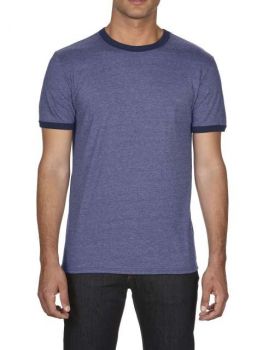 ADULT LIGHTWEIGHT RINGER TEE Heather Blue/Navy M