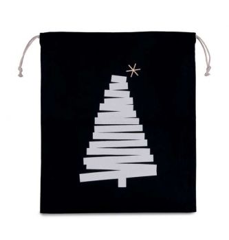 COTTON BAG WITH CHRISTMAS TREE DESIGN AND DRAWCORD CLOSURE Black U