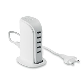 BUILDY 5 port USB hub s AC adaptérem white