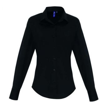 WOMEN'S STRETCH-FIT COTTON POPLIN LONG SLEEVE SHIRT Black XL