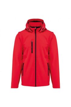 UNISEX 3-LAYER SOFTSHELL HOODED JACKET WITH REMOVABLE SLEEVES Red XL