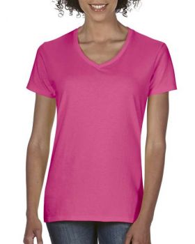 LADIES' MIDWEIGHT V-NECK TEE Neon Pink L