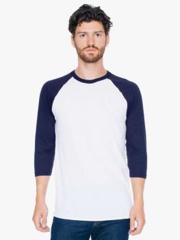 UNISEX POLY-COTTON 3/4 SLEEVE RAGLAN T-SHIRT White/Navy XL