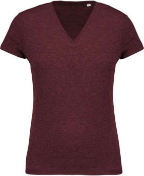 LADIES’ ORGANIC COTTON V-NECK T-SHIRT Wine Heather L