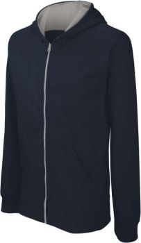 KIDS' FULL ZIP HOODED SWEATSHIRT Navy/Fine Grey 10/12