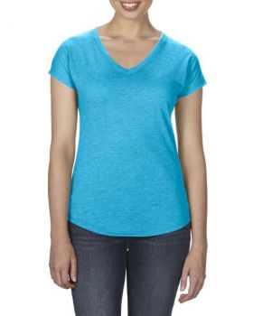 WOMEN'S TRI-BLEND V-NECK TEE Heather Caribbean Blue XS