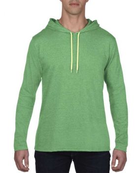 ADULT LIGHTWEIGHT LONG SLEEVE HOODED TEE Heather Green/Neon Yellow S