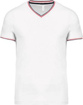 Kariban | Pánské piqué tričko s výstřihem do V white/navy/red XL