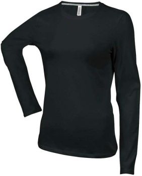 LADIES' LONG-SLEEVED CREW NECK T-SHIRT Black L