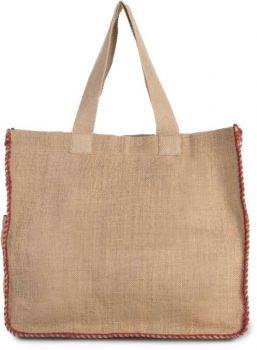 JUTE BAG WITH CONTRAST STITCHING Natural/Arandano Red U