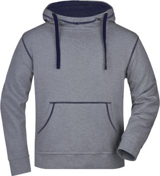 James & Nicholson | Pánská mikina s kapucí "Lifestyle" grey melange/navy 3XL