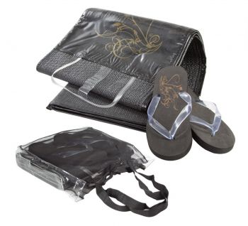 Sanur plastic mat and beach slippers set black