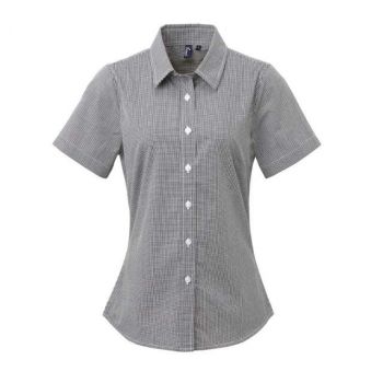 WOMEN'S SHORT SLEEVE GINGHAM MICROCHECK SHIRT Black/White S