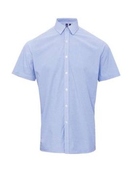 MEN'S SHORT SLEEVE GINGHAM COTTON MICROCHECK SHIRT Light Blue/White M