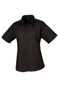 WOMEN'S SHORT SLEEVE POPLIN BLOUSE Black M